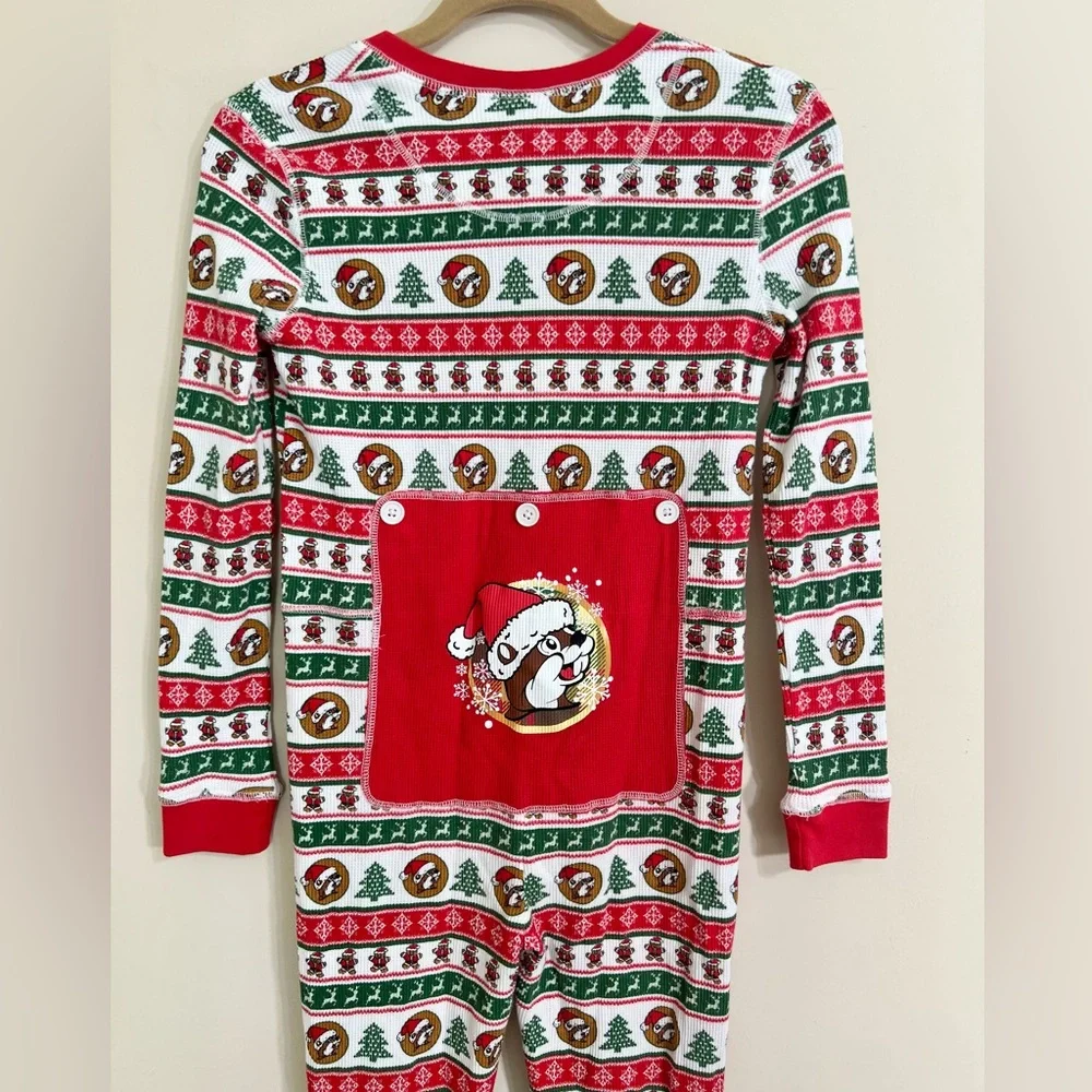 BUC-EES Youth Beaver Christmas Onesie Pajamas  Front Zip Large Family PJs Bucees
